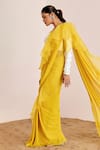 Buy_Suruchi Parakh_Yellow Georgette Embroidery Sequin V Neck Pre-draped Ruffle Saree With Blouse _Online_at_Aza_Fashions