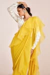 Suruchi Parakh_Yellow Georgette Embroidery Sequin V Neck Pre-draped Ruffle Saree With Blouse _at_Aza_Fashions