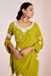 Suruchi Parakh_Green Georgette Embroidery Mirror Leaf Neck Work Saree With Blouse _Online_at_Aza_Fashions