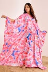 Suruchi Parakh_Multi Color Satin Silk Printed Abstract V Neck Kaftan _Online_at_Aza_Fashions