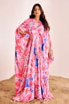 Buy_Suruchi Parakh_Multi Color Satin Silk Printed Abstract V Neck Kaftan _at_Aza_Fashions