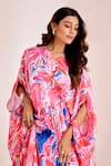 Shop_Suruchi Parakh_Multi Color Satin Silk Printed Abstract V Neck Kaftan _Online_at_Aza_Fashions