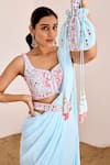 Suruchi Parakh_Blue Georgette Embroidery Mirror Leaf Neck Pre-draped Saree With Work Blouse _at_Aza_Fashions