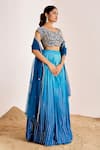 Suruchi Parakh_Blue Georgette Embroidery Sequin Round Neck Ombre Lehenga Set _Online_at_Aza_Fashions