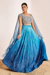 Buy_Suruchi Parakh_Blue Georgette Embroidery Sequin Round Neck Ombre Lehenga Set _Online_at_Aza_Fashions