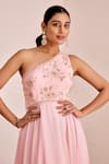 Shop_Suruchi Parakh_Pink Georgette Embroidery Thread Asymmetric One Shoulder Gown _Online_at_Aza_Fashions