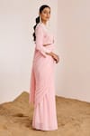 Buy_Suruchi Parakh_Pink Georgette Embroidery Bead Round Neck Pre-draped Saree With Blouse _Online_at_Aza_Fashions