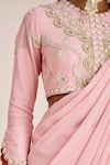 Shop_Suruchi Parakh_Pink Georgette Embroidery Bead Round Neck Pre-draped Saree With Blouse _Online_at_Aza_Fashions