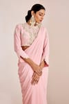 Suruchi Parakh_Pink Georgette Embroidery Bead Round Neck Pre-draped Saree With Blouse _at_Aza_Fashions