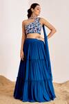 Buy_Suruchi Parakh_Blue Georgette Embroidery Floral Asymmetric Tiered Lehenga Blouse Set _at_Aza_Fashions