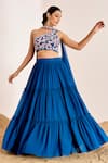 Suruchi Parakh_Blue Georgette Embroidery Floral Asymmetric Tiered Lehenga Blouse Set _Online_at_Aza_Fashions