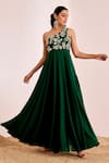 Suruchi Parakh_Green Georgette Embroidery Thread Asymmetric Floral Gown _Online_at_Aza_Fashions