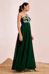 Buy_Suruchi Parakh_Green Georgette Embroidery Thread Asymmetric Floral Gown _Online_at_Aza_Fashions