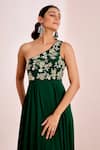 Suruchi Parakh_Green Georgette Embroidery Thread Asymmetric Floral Gown _at_Aza_Fashions