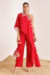 Buy_Suruchi Parakh_Red Georgette Embroidery Resham Asymmetric Floral Top And Pant Set _at_Aza_Fashions