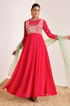 Buy_Suruchi Parakh_Pink Georgette Embroidery Thread Round Floral Placement Anarkali With Dupatta _at_Aza_Fashions