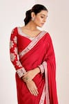 Buy_Suruchi Parakh_Red Georgette Embroidery Mirror Leaf Neck Border Saree With Blouse _Online_at_Aza_Fashions