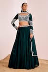 Buy_Suruchi Parakh_Emerald Green Georgette Embroidery Pearl Scallop Waistband Tiered Lehenga Set _at_Aza_Fashions