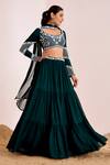 Shop_Suruchi Parakh_Emerald Green Georgette Embroidery Pearl Scallop Waistband Tiered Lehenga Set _Online_at_Aza_Fashions