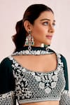 Suruchi Parakh_Emerald Green Georgette Embroidery Pearl Scallop Waistband Tiered Lehenga Set _at_Aza_Fashions