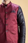 Aryavir Malhotra_Maroon Banarasi Jacquard Embellishment Stone Nehru Jacket And Churidar Set _Online_at_Aza_Fashions