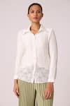 Buy_Scarlet Sage_White 100% Polyester Textured Pleated Collar Gaby Shirt _at_Aza_Fashions