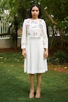 Buy_Purple Patch_White Dress Summer Crepe Embroidered Thread Round Daisy Plain With Cape _at_Aza_Fashions