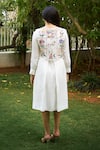 Shop_Purple Patch_White Dress Summer Crepe Embroidered Thread Round Daisy Plain With Cape _at_Aza_Fashions