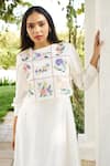 Purple Patch_White Dress Summer Crepe Embroidered Thread Round Daisy Plain With Cape _Online_at_Aza_Fashions