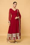 Buy_Samyukta Singhania_Maroon Faux Georgette Lining Cotton Embroidery Florin Anarkali With Dupatta 