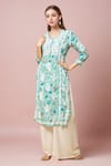 Buy_Khwaab by Sanjana Lakhani_Green Muslin Embroidery Chikankari Round Neck Bahar Print And Kurta _at_Aza_Fashions