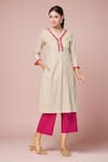 Buy_Khwaab by Sanjana Lakhani_Grey Cotton Lace V Neck Kurta _at_Aza_Fashions