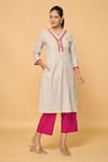 Buy_Khwaab by Sanjana Lakhani_Grey Cotton Lace V Neck Kurta 