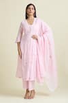 Buy_Khwaab by Sanjana Lakhani_Pink Anarkali And Dupatta Cotton Mulmul Hand Embroidery Beads V-neck & Pant Set 