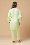 Shop_Spring Break_Green Cotton Satin Embroidered Lace Yoke Kurta And Pant Set For Kids_at_Aza_Fashions