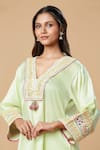 Buy_Spring Break_Green Cotton Satin Embroidered Lace Yoke Kurta And Pant Set For Kids_Online_at_Aza_Fashions