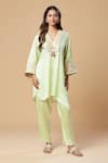 Shop_Spring Break_Green Cotton Satin Embroidered Lace Yoke Kurta And Pant Set For Kids_Online_at_Aza_Fashions