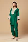 Spring Break_Green Rayon Embroidered Lace Neckline Kurta And Pant Set For Kids_at_Aza_Fashions