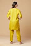 Shop_Spring Break_Yellow Art Silk Embroidered Lace Neckline Straight Kurta And Pant Set For Kids_at_Aza_Fashions