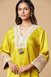 Buy_Spring Break_Yellow Art Silk Embroidered Lace Neckline Straight Kurta And Pant Set For Kids_Online_at_Aza_Fashions