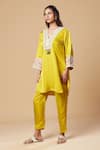 Buy_Spring Break_Yellow Art Silk Embroidered Lace Neckline Straight Kurta And Pant Set For Kids