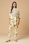 Buy_Spring Break_Cream Cotton Printed Floral Mandarin Collar Tunic And Pant Set _at_Aza_Fashions