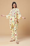 Spring Break_Cream Cotton Printed Floral Mandarin Collar Tunic And Pant Set _Online_at_Aza_Fashions