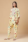 Buy_Spring Break_Cream Cotton Printed Floral Mandarin Collar Tunic And Pant Set _Online_at_Aza_Fashions