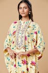 Shop_Spring Break_Cream Cotton Printed Floral Mandarin Collar Tunic And Pant Set _Online_at_Aza_Fashions