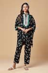 Buy_Spring Break_Black Cotton Printed Floral Kaftan Tunic And Pant Set For Kids_at_Aza_Fashions