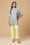 Spring Break_Blue Cotton Printed Floral Embroidered Tunic And Pant Set For Kids_Online_at_Aza_Fashions