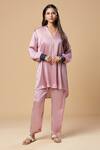 Shop_Spring Break_Purple Art Silk V Neck Patchwork Tunic And Pant Set _Online_at_Aza_Fashions