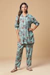 Buy_SPRING BREAK_Blue Cotton Printed Floral Collared Shirt And Pant Set _at_Aza_Fashions