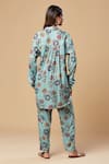 Shop_SPRING BREAK_Blue Cotton Printed Floral Collared Shirt And Pant Set _at_Aza_Fashions